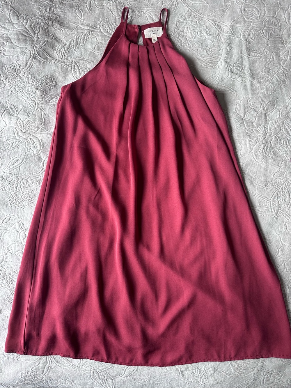 Everly Pleated Halter Shift Dress in Deep Rose